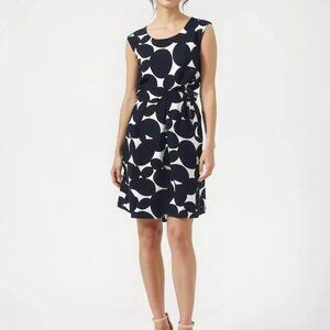 Talbots Classic Black White Large Polka Dot Fit Flare Crisp Cotton Dress 12 P